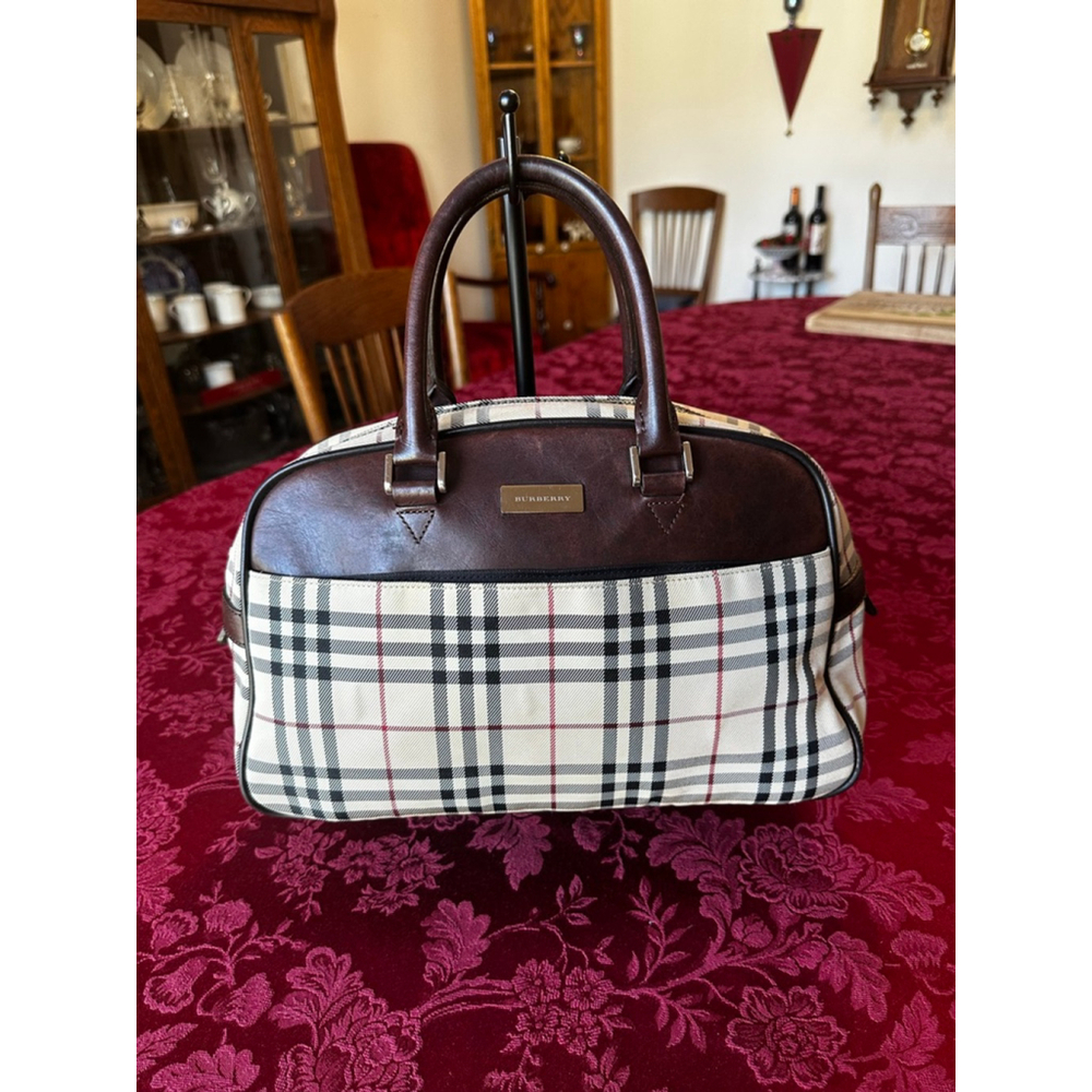 Burberry Brown Leather & Beige Plaid Satchel - Picture 2 of 13